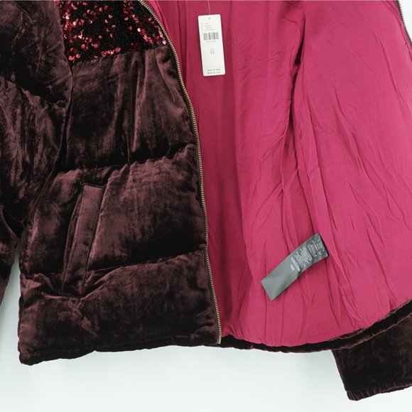 Anthropologie Velour Sequined Puffer Jacket Coat - Picture 16 of 16